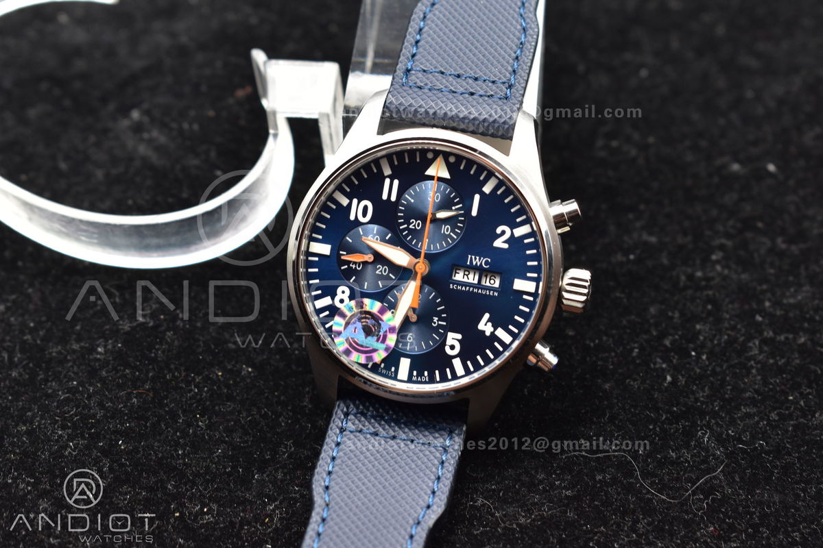 Pilot Chrono SS AZF 1:1 Best Edition Blue Dial Orange Hand on Blue Leather Strap A7750